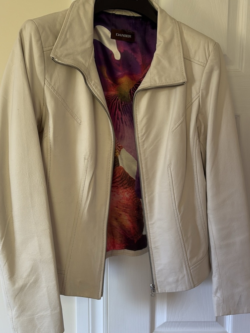 Danier Light Beige Leather Jacket with Colorful Lining